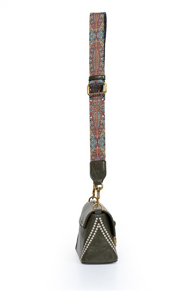 Otantik Fayton Metal Logo ve Etnik Desen Detaylı Kadın Omuz Çantası LV930575 Yeşil