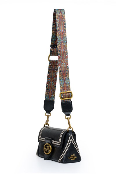 Otantik Fayton Metal Logo ve Etnik Desen Detaylı Kadın Omuz Çantası LV930575 Siyah
