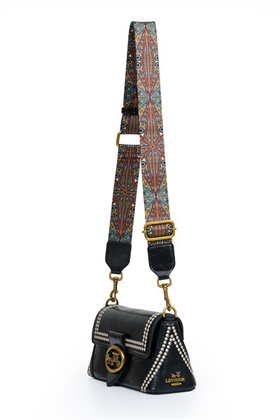 Otantik Fayton Metal Logo ve Etnik Desen Detaylı Kadın Omuz Çantası LV930575 Siyah