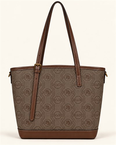 Otantik Logo Detaylı Günlük Orta Boy Shopper Kadın Omuz Çantası Camel