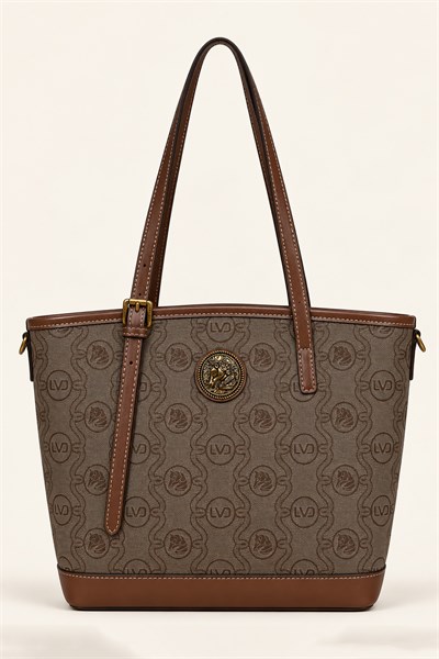 Otantik Logo Detaylı Günlük Orta Boy Shopper Kadın Omuz Çantası Camel