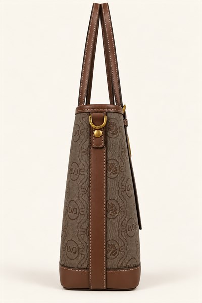 Otantik Logo Detaylı Günlük Orta Boy Shopper Kadın Omuz Çantası Camel