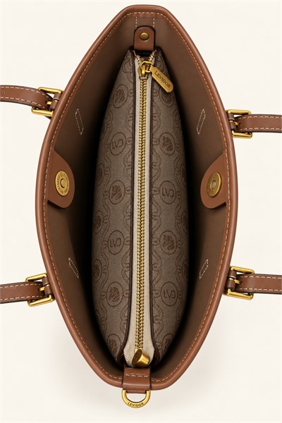 Otantik Logo Detaylı Günlük Orta Boy Shopper Kadın Omuz Çantası Camel