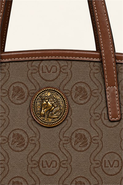 Otantik Logo Detaylı Günlük Orta Boy Shopper Kadın Omuz Çantası Camel