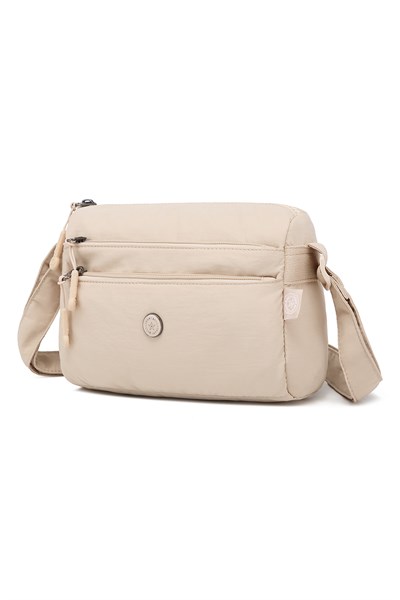 Smart Bags Bej Kadın Omuz Çantası Hafif Kumaş Çok Cepli Çapraz Uzun Askılı