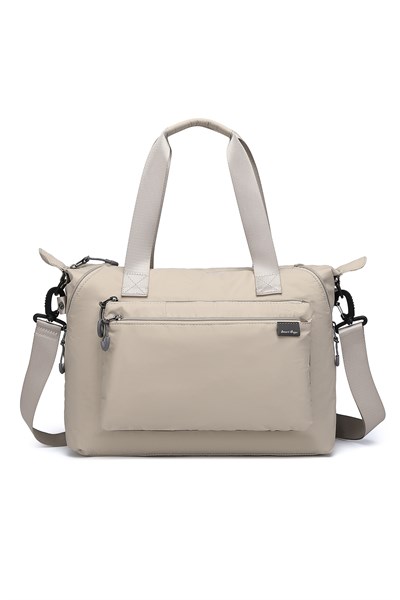 Smart Bags Bej Kadın Omuz ve Spor Çantası Hafif Kumaş Uzun Askılı Çok Cepli