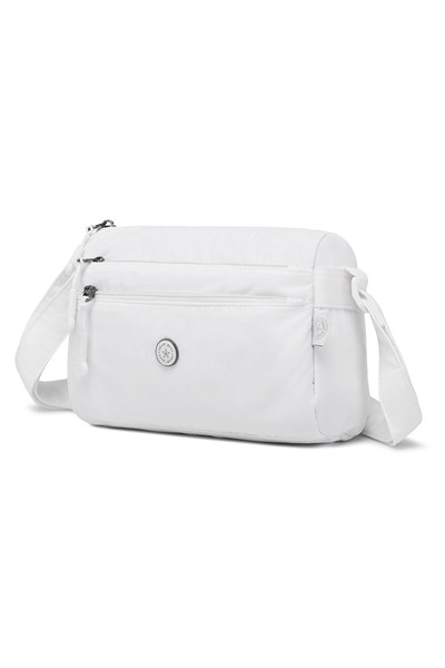 Smart Bags Beyaz Kadın Omuz Çantası Hafif Kumaş Çok Cepli Çapraz Uzun Askılı