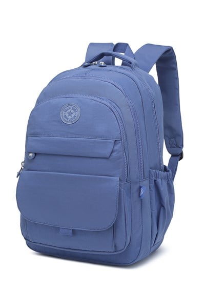 Smart Bags Büyük Boy Laptop Bölmeli Çok Cepli Su Geçirmez Krınkıl Kumaş Lise Okul Çantası Mavi