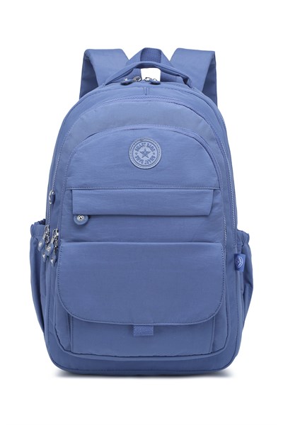 Smart Bags Büyük Boy Laptop Bölmeli Çok Cepli Su Geçirmez Krınkıl Kumaş Lise Okul Çantası Mavi