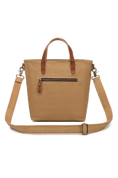 Smart Bags Camel Kadın Omuz Çantası Kanvas Kumaş Hakiki Deri Detaylı Uzun Askılı 