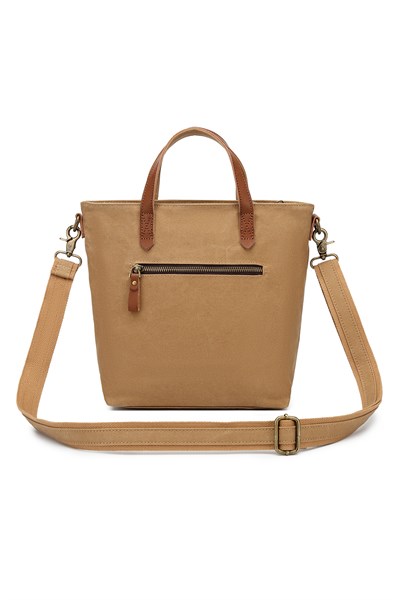 Smart Bags Camel Kadın Omuz Çantası Kanvas Kumaş Hakiki Deri Detaylı Uzun Askılı 