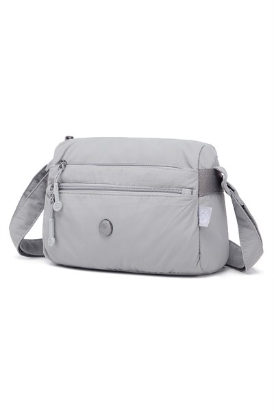 Smart Bags Gri Kadın Omuz Çantası Hafif Kumaş Çok Cepli Çapraz Uzun Askılı