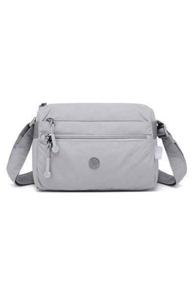 Smart Bags Gri Kadın Omuz Çantası Hafif Kumaş Çok Cepli Çapraz Uzun Askılı