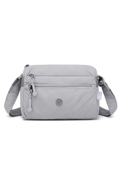 Smart Bags Gri Kadın Omuz Çantası Hafif Kumaş Çok Cepli Çapraz Uzun Askılı