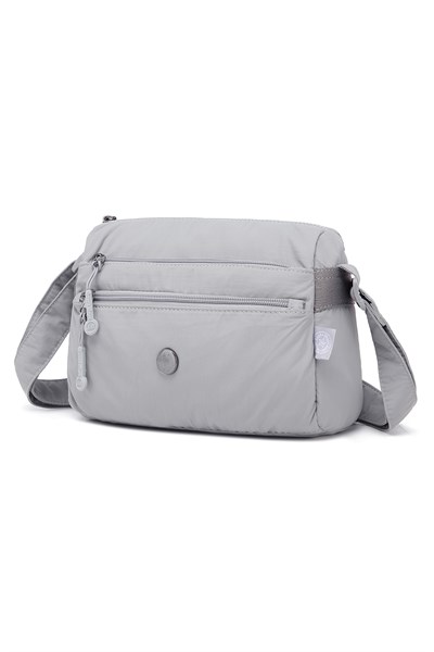 Smart Bags Gri Kadın Omuz Çantası Hafif Kumaş Çok Cepli Çapraz Uzun Askılı