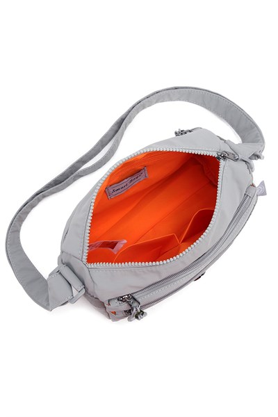 Smart Bags Gri Kadın Omuz Çantası Hafif Kumaş Çok Cepli Çapraz Uzun Askılı