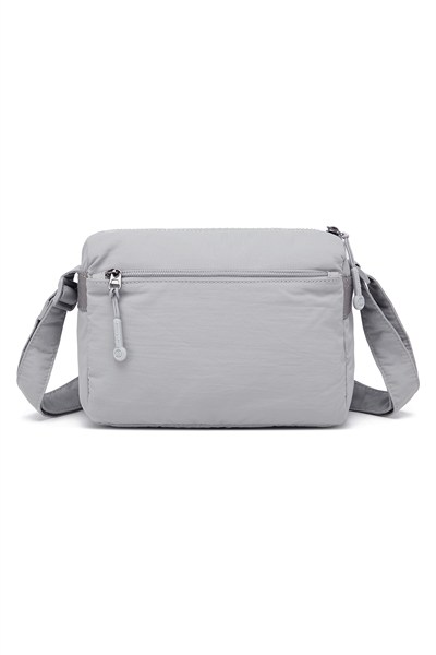 Smart Bags Gri Kadın Omuz Çantası Hafif Kumaş Çok Cepli Çapraz Uzun Askılı