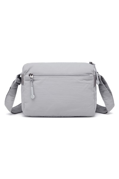 Smart Bags Gri Kadın Omuz Çantası Hafif Kumaş Çok Cepli Çapraz Uzun Askılı