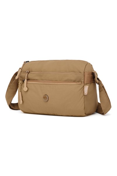 Smart Bags Kahve Kadın Omuz Çantası Hafif Kumaş Çok Cepli Çapraz Uzun Askılı