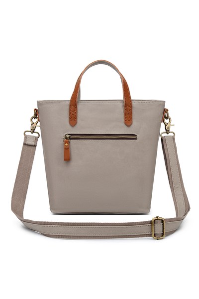 Smart Bags Koyu Gri Kadın Omuz Çantası Kanvas Kumaş Hakiki Deri Detaylı Uzun Askılı 