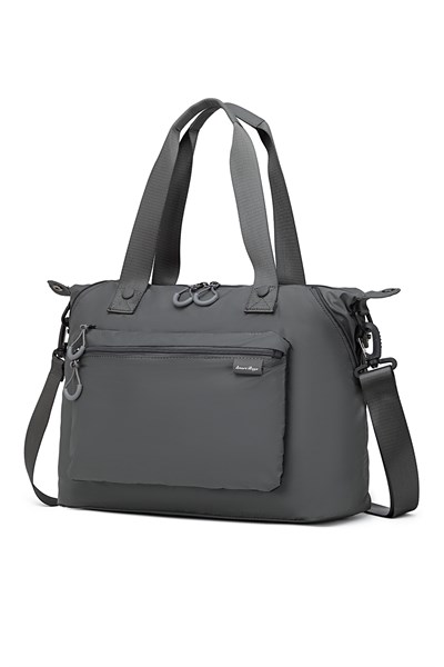 Smart Bags Koyu Gri Kadın Omuz ve Spor Çantası Hafif Kumaş Uzun Askılı Çok Cepli