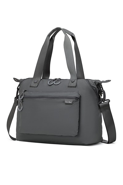Smart Bags Koyu Gri Kadın Omuz ve Spor Çantası Hafif Kumaş Uzun Askılı Çok Cepli