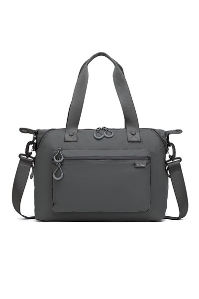 Smart Bags Koyu Gri Kadın Omuz ve Spor Çantası Hafif Kumaş Uzun Askılı Çok Cepli