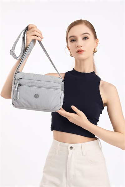 Smart Bags Mor Kadın Omuz Çantası Hafif Kumaş Çok Cepli Çapraz Uzun Askılı