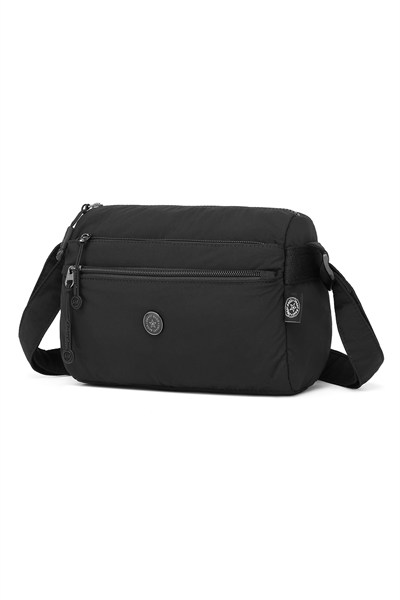 Smart Bags Siyah Kadın Omuz Çantası Hafif Kumaş Çok Cepli Çapraz Uzun Askılı