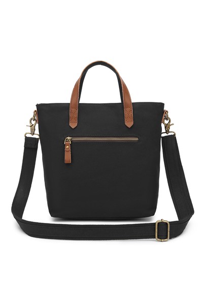Smart Bags Siyah Kadın Omuz Çantası Kanvas Kumaş Hakiki Deri Detaylı Uzun Askılı 