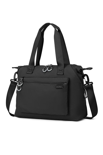 Smart Bags Siyah Kadın Omuz ve Spor Çantası Hafif Kumaş Uzun Askılı Çok Cepli