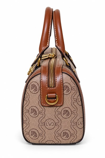 Unicorn Baskılı Logo Detaylı Orta Boy Speedy Tasarım Kadın El ve Omuz Çantası Camel
