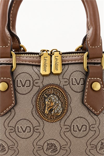 Unicorn Baskılı Mini Boy Speedy Tasarım Kadın El ve Omuz Çantası Camel