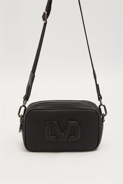 Uzun Askılı Küçük Boy Crossbody Çift Bölmeli Logo Detaylı Kadın Günlük Omuz Çantası Siyah