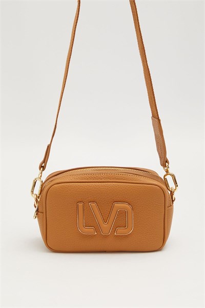 Uzun Askılı Küçük Boy Crossbody Çift Bölmeli Logo Detaylı Kadın Günlük Omuz Çantası Camel