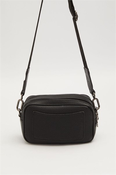 Uzun Askılı Küçük Boy Crossbody Çift Bölmeli Logo Detaylı Kadın Günlük Omuz Çantası Siyah