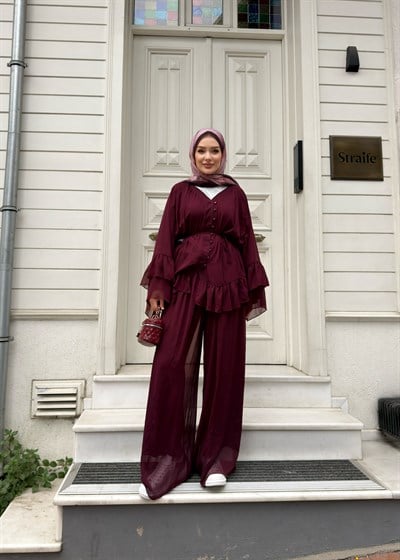 Celine Şifon Takım | Bordo