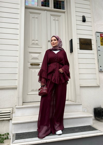 Celine Şifon Takım | Bordo