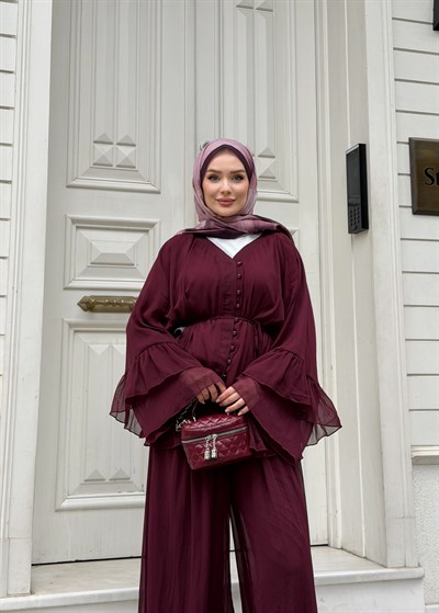 Celine Şifon Takım | Bordo