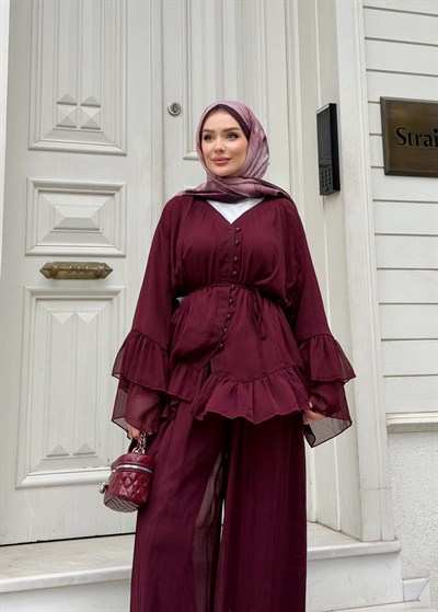 Celine Şifon Takım | Bordo