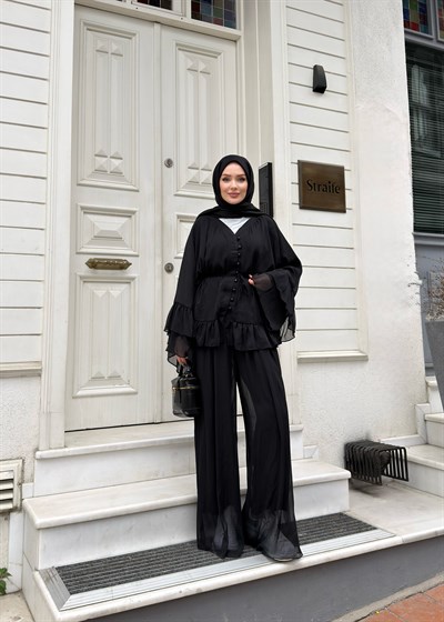 Celine Şifon Takım | Siyah