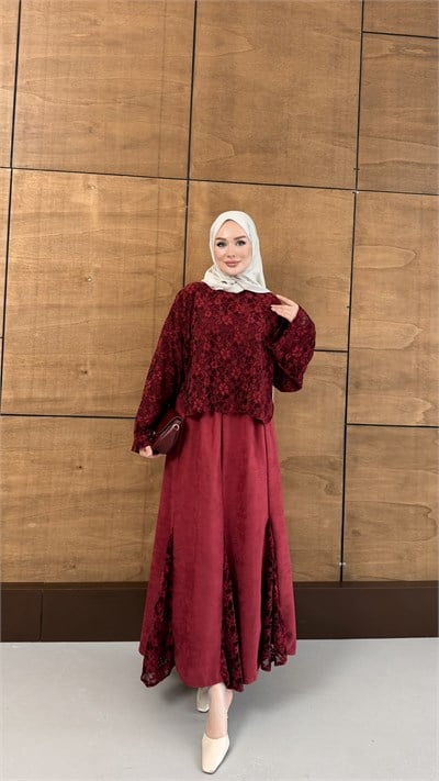 CHİL ETEKLİ TAKIM BORDO