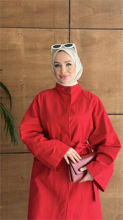DELORA UZUN TRENCH KIRMIZI