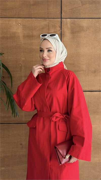 DELORA UZUN TRENCH KIRMIZI