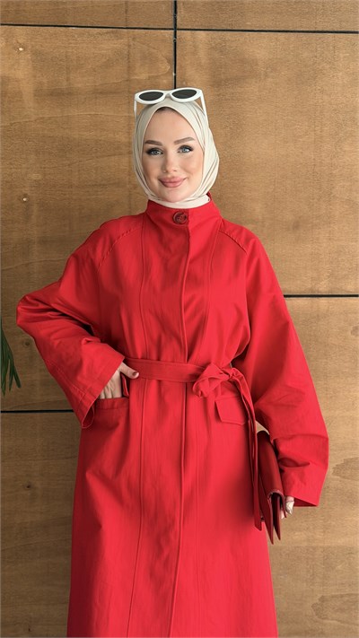 DELORA UZUN TRENCH KIRMIZI