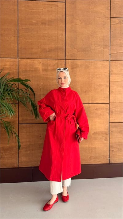 DELORA UZUN TRENCH KIRMIZI