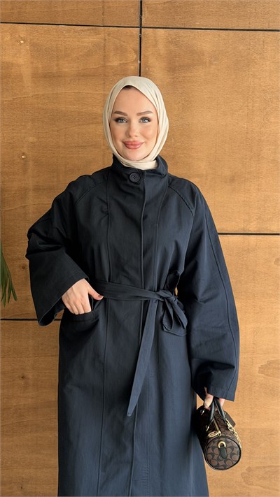 DELORA UZUN TRENCH LACİVERT