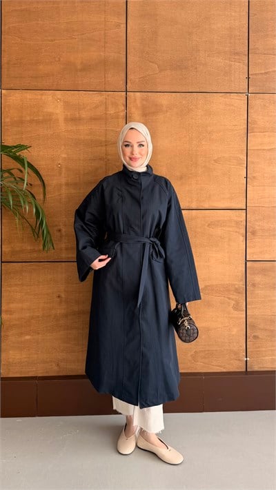 DELORA UZUN TRENCH LACİVERT