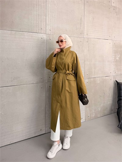 DELORA UZUN TRENCH YAĞ YEŞİLİ