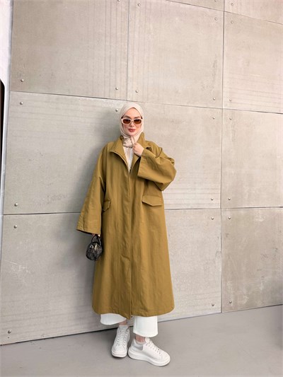 DELORA UZUN TRENCH YAĞ YEŞİLİ